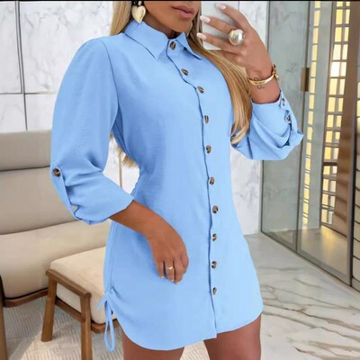 Women Shirt Dress Long Sleeve Button Down Blouses Side
