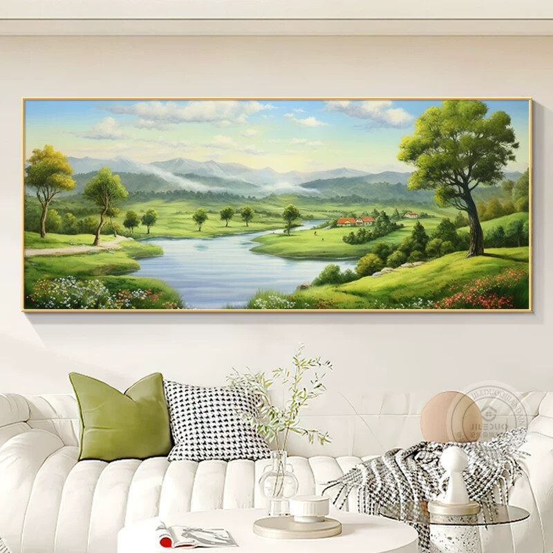 背有靠山客厅装饰画北欧山水风景沙发背景墙挂画高档横版大幅壁画