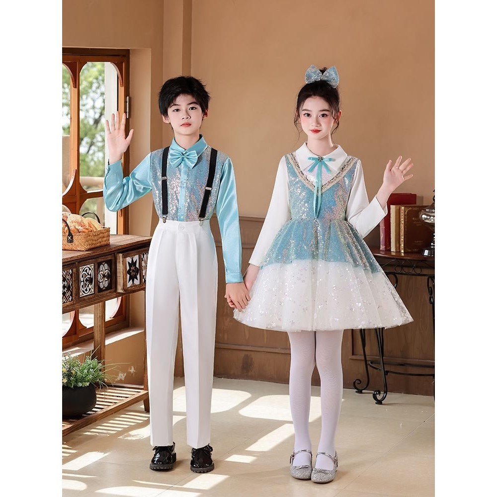 儿童演出服女童合唱表演比赛中小学生合唱团诗歌朗诵朗诵礼服服装