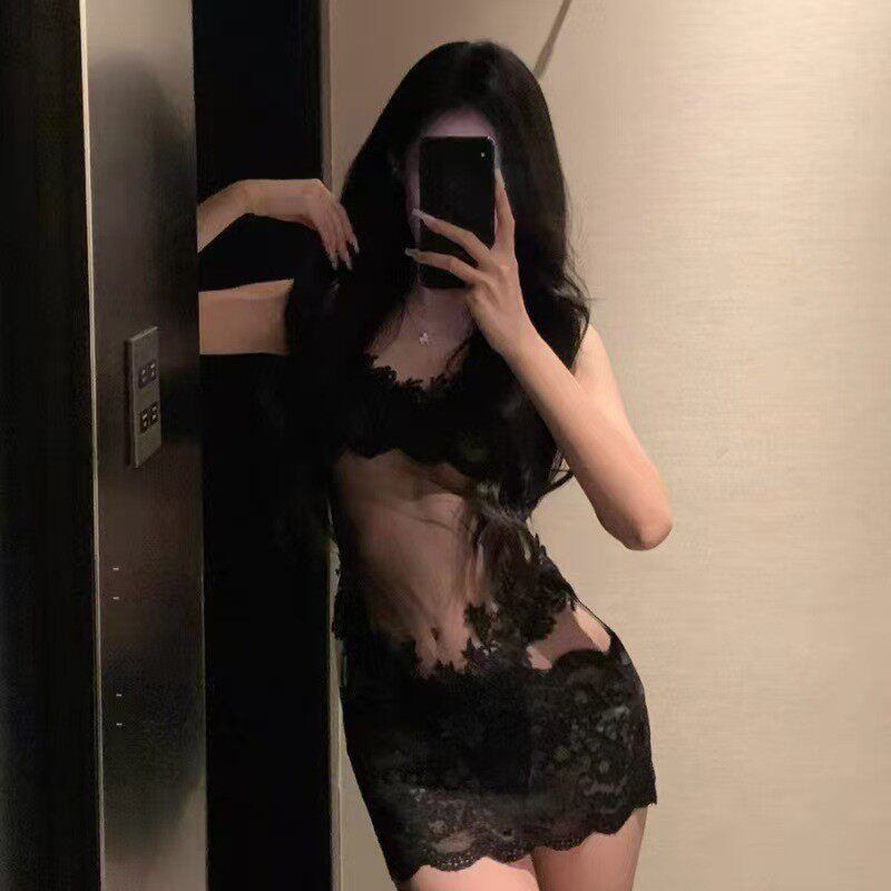 悦芯服装制服新款连衣裙性感睡裙四季吊带睡裙黑色家居服性感白色