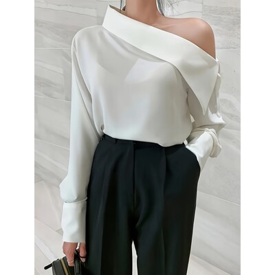 J 72167 Off Shoulder Button Blouse 女衬衫 亚马逊跨境欧美
