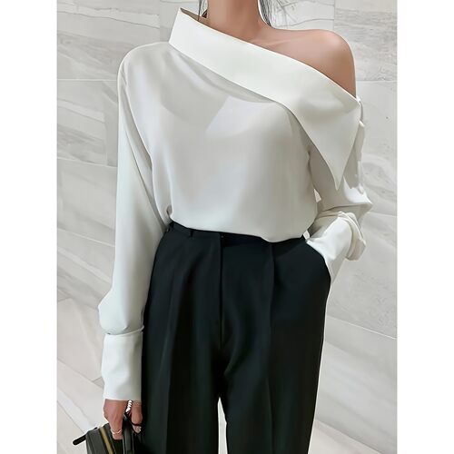 J 72167 Off Shoulder Button Blouse 女衬衫 亚马逊跨境欧美