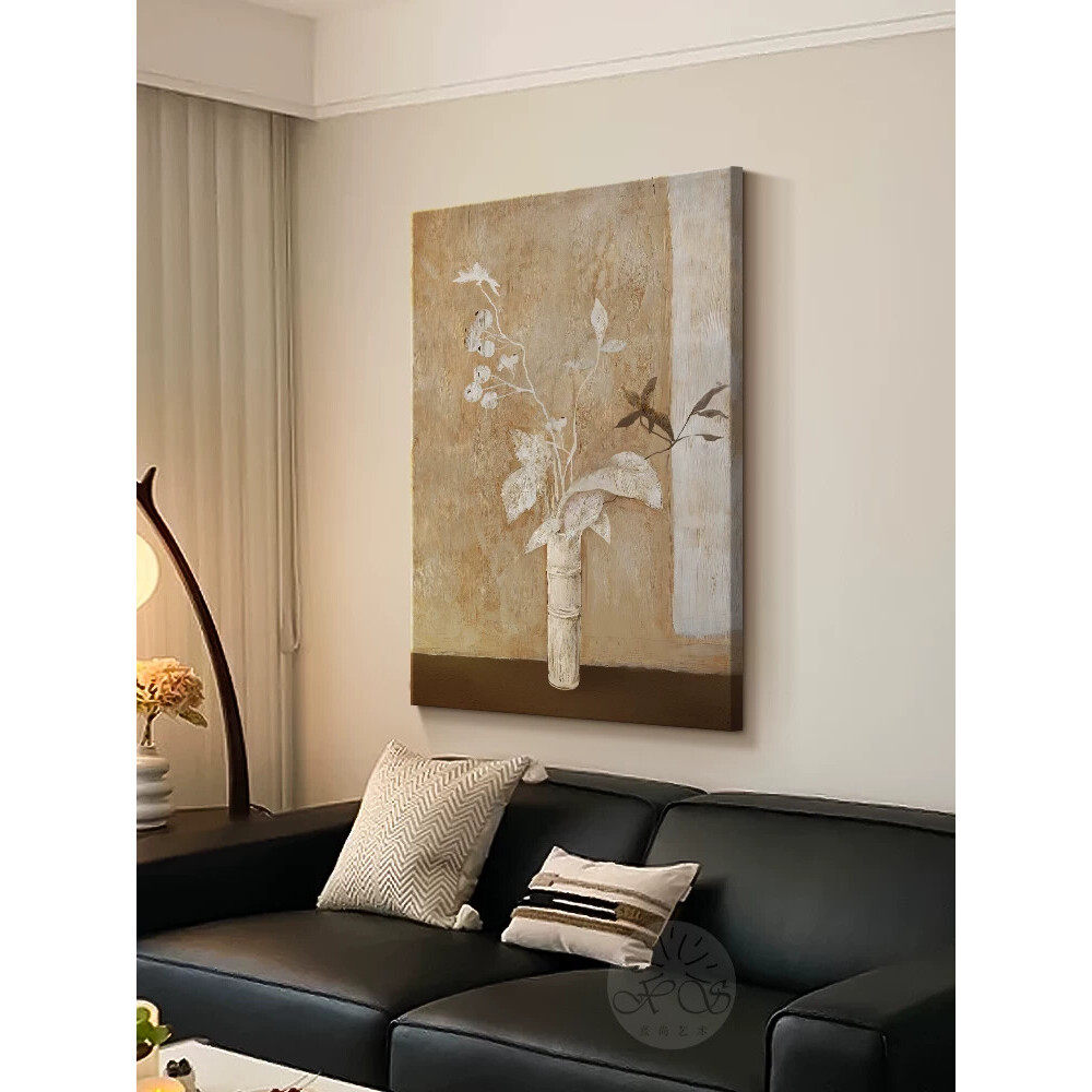 《浮生若梦》奶油中古风客厅装饰画高级感沙发背景墙挂画极简侘寂