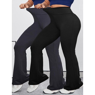 【Plus Size】 Solid High Waist Flare Leg Sports Leggings