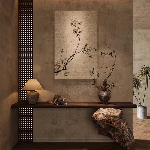宋氏美学新中式挂画客厅茶室民宿背景墙中古装饰画玄关壁画花枝图