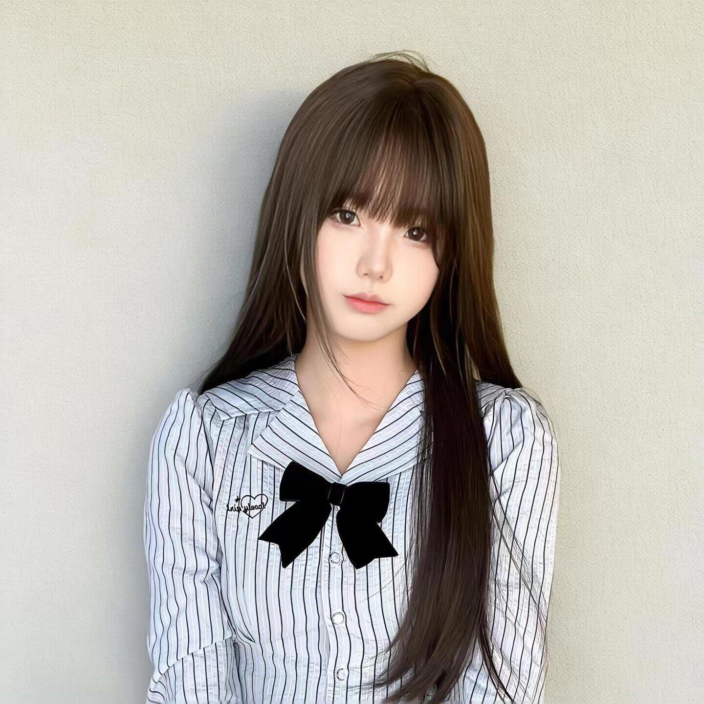 假头发女仿真长发直发自然一刀切全头韩系黑长直可爱空气刘海整顶