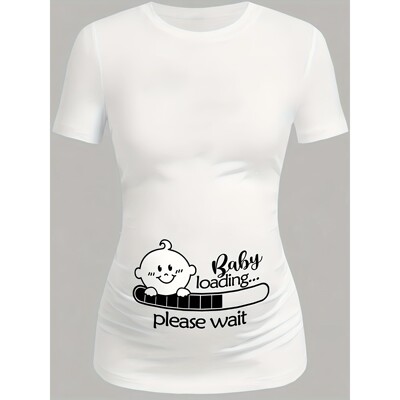 I 40411 Round Neck Pregnancy Announcement T-Shirt印花孕妇T