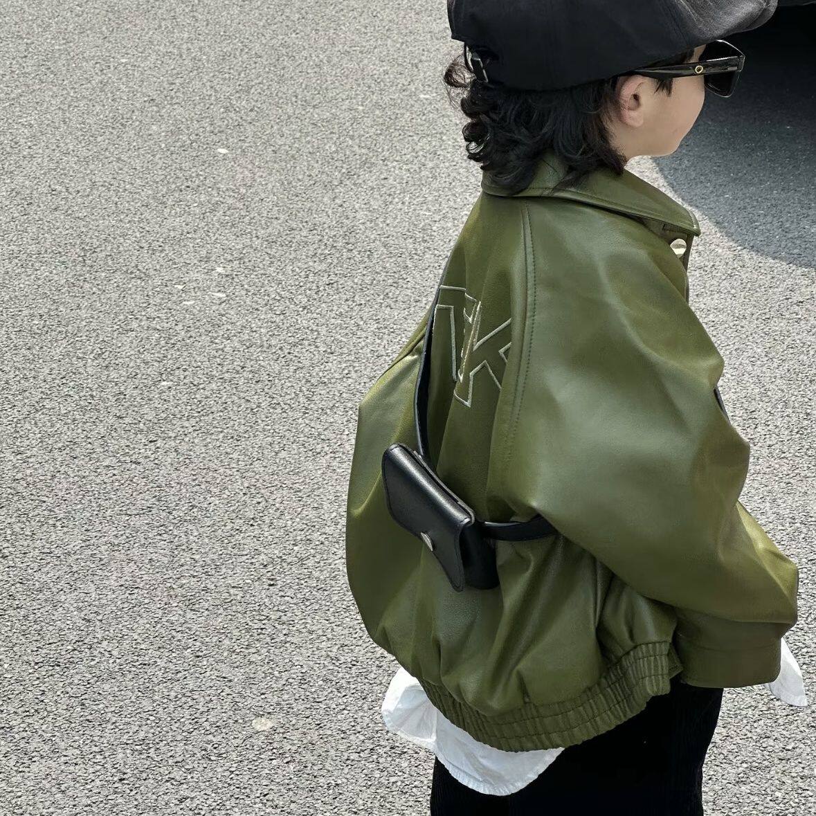 男童2025春秋装新品韩版PU皮衣儿童夹克复古机车宽松上衣外套