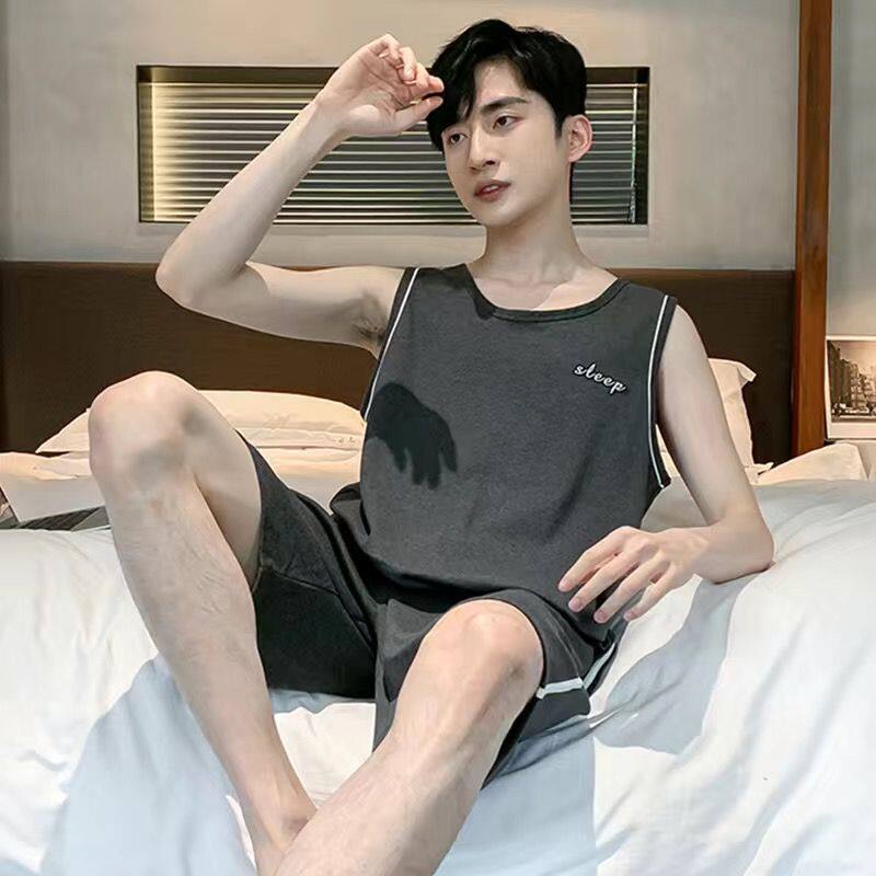 南极人纯棉男士睡衣夏季背心短裤套装薄款无袖男款大码夏天家居服