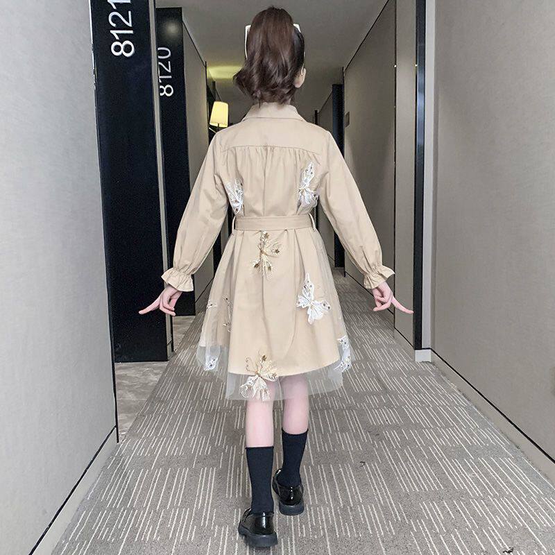 女童风衣春秋薄款洋气2021新款韩版儿童英伦风外套大童中长款上衣