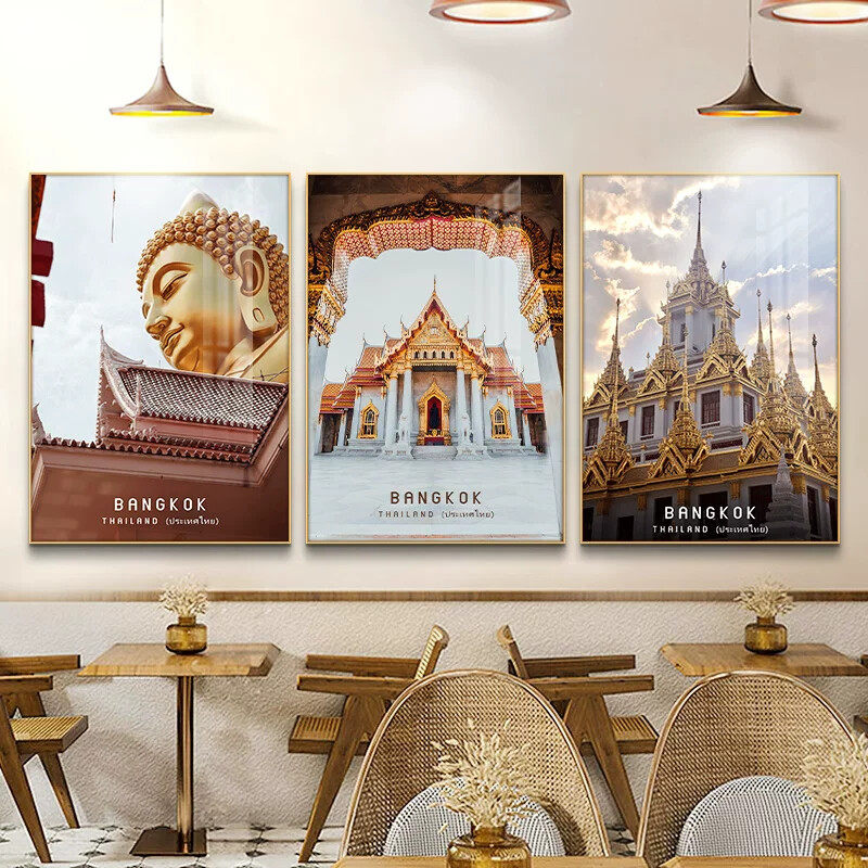泰式风格挂画东南亚风景装饰画餐馆饭店餐厅墙面装饰佛像背景装修