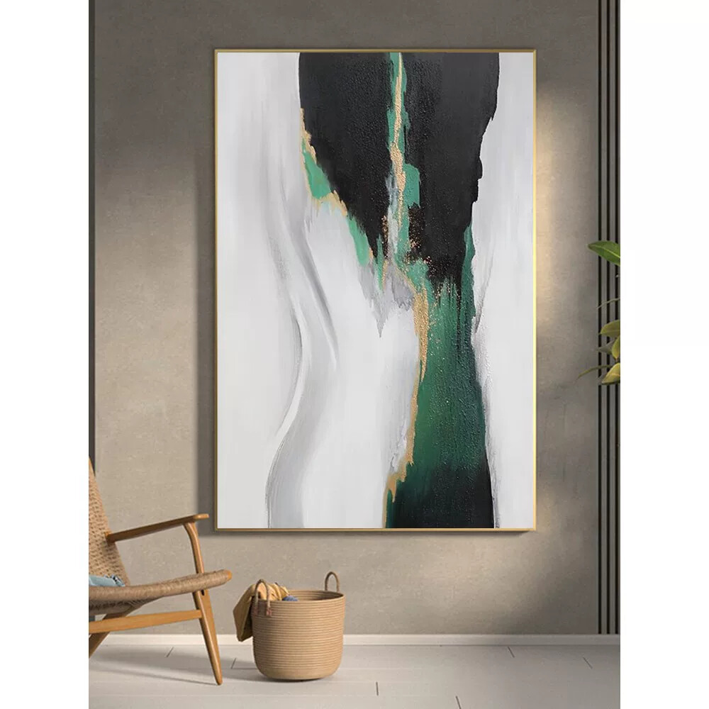 现代简约玄关装饰画抽象肌理艺术客厅挂画绿色走廊壁画沙发落地画