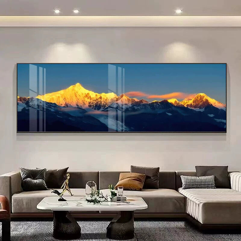 日照金山客厅装饰画轻奢大气沙发背景墙壁晶瓷镶钻风景单幅挂画