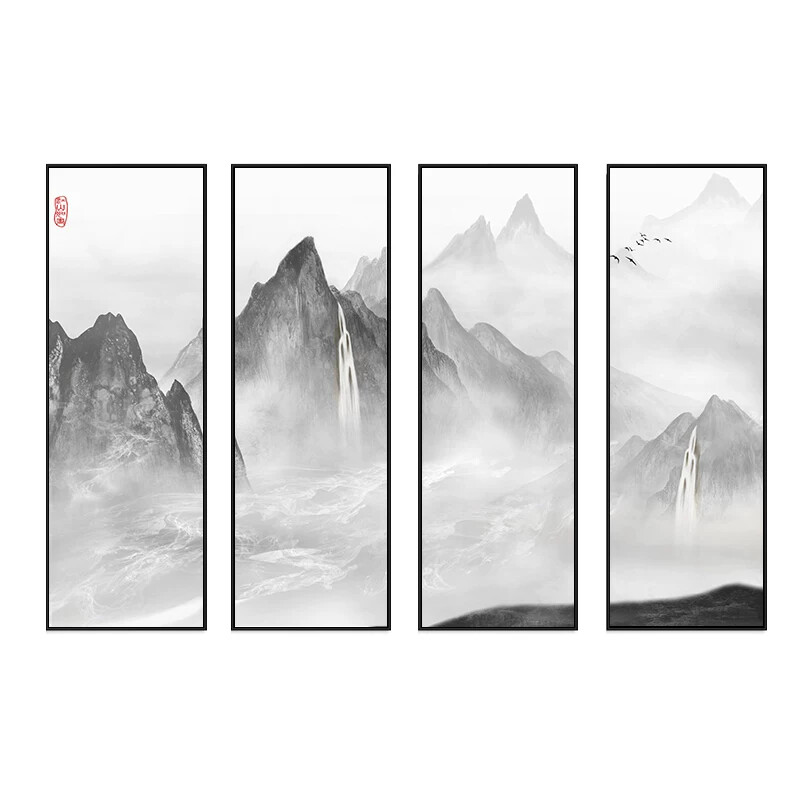中式客厅装饰画大气中堂画挂画背景墙壁画水墨山水画接待室装饰品
