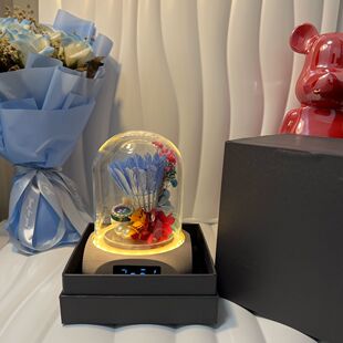 羽毛球礼物永生花摆件卧室桌面小夜灯闹钟创意蓝牙音响多功能摆件