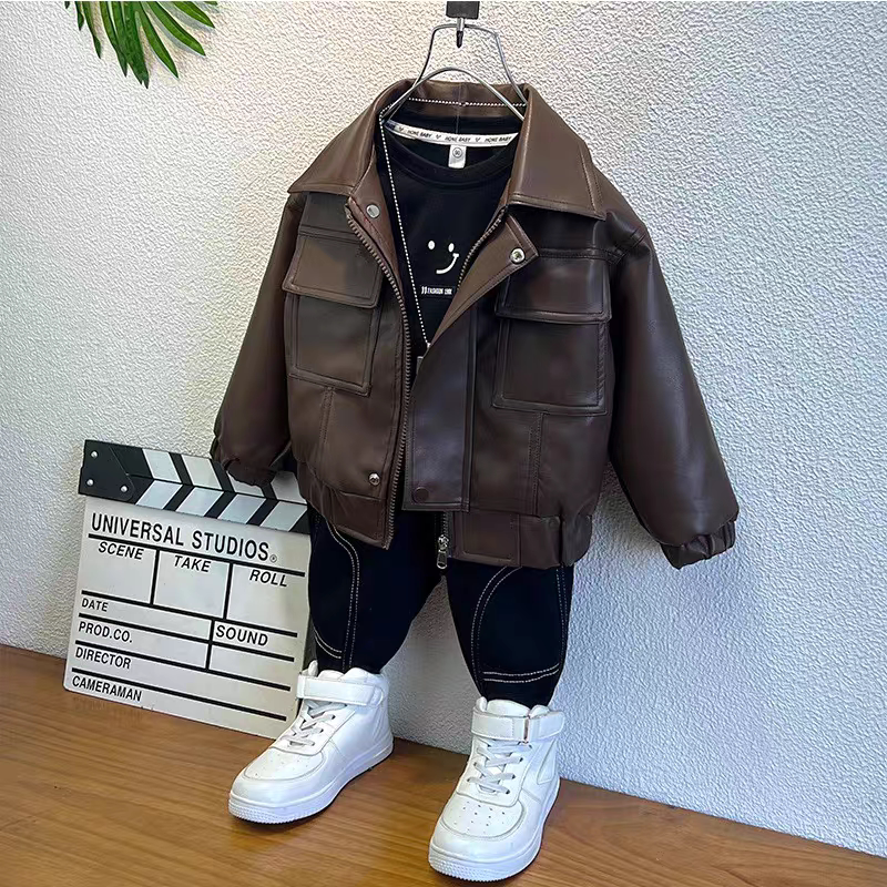 男童皮衣外套2025新款韩版儿童帅气炸街夹克上衣中小童春装童装潮