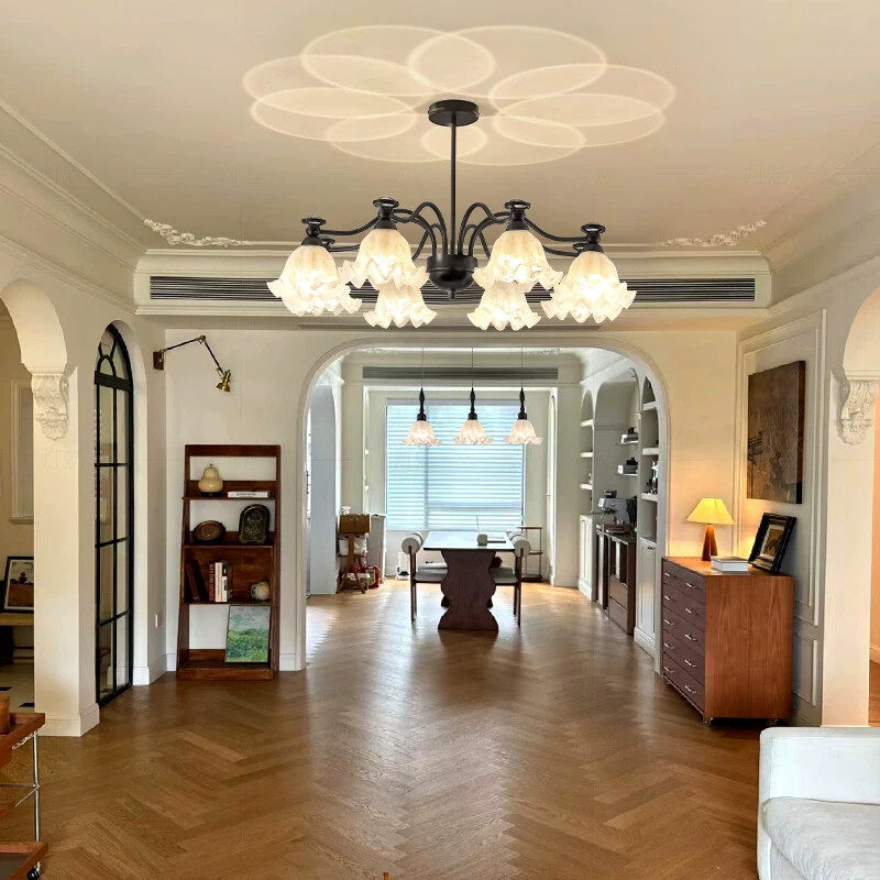 灯魅法式复古客厅吊灯奶油风花朵黑色主灯创意大气卧室餐厅护眼灯