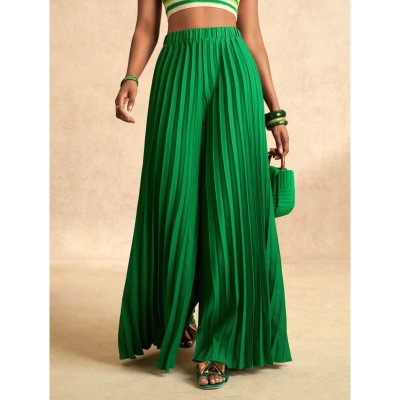L 40974 Ice silk drape pleated wide leg pants 冰丝垂感百褶阔
