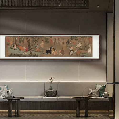 五牛图客厅装饰画中式书房茶室背景墙壁挂画中古风办公室招财壁画