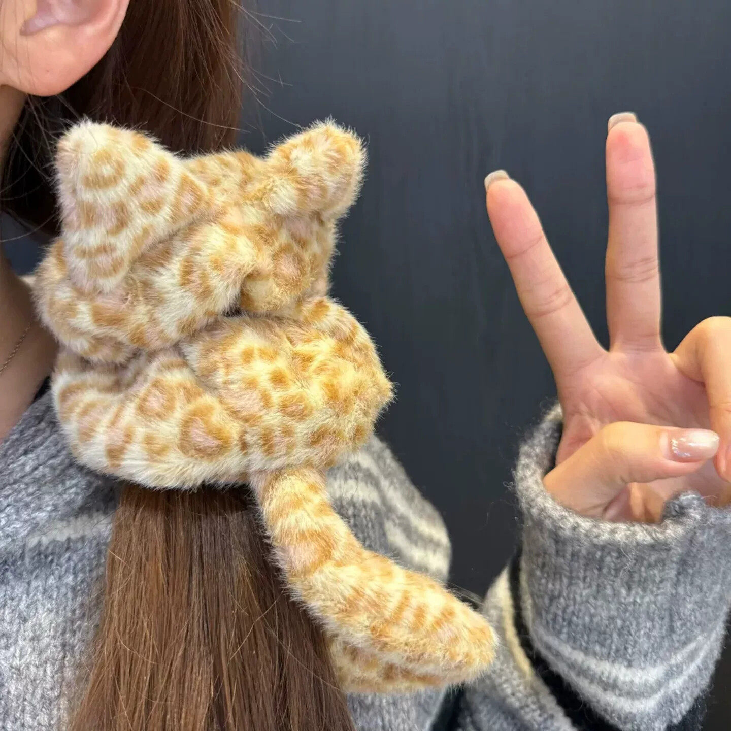 小猫发圈可爱猫耳朵!韩系毛绒豹纹猫咪发圈女大肠扎头绳巨好看的