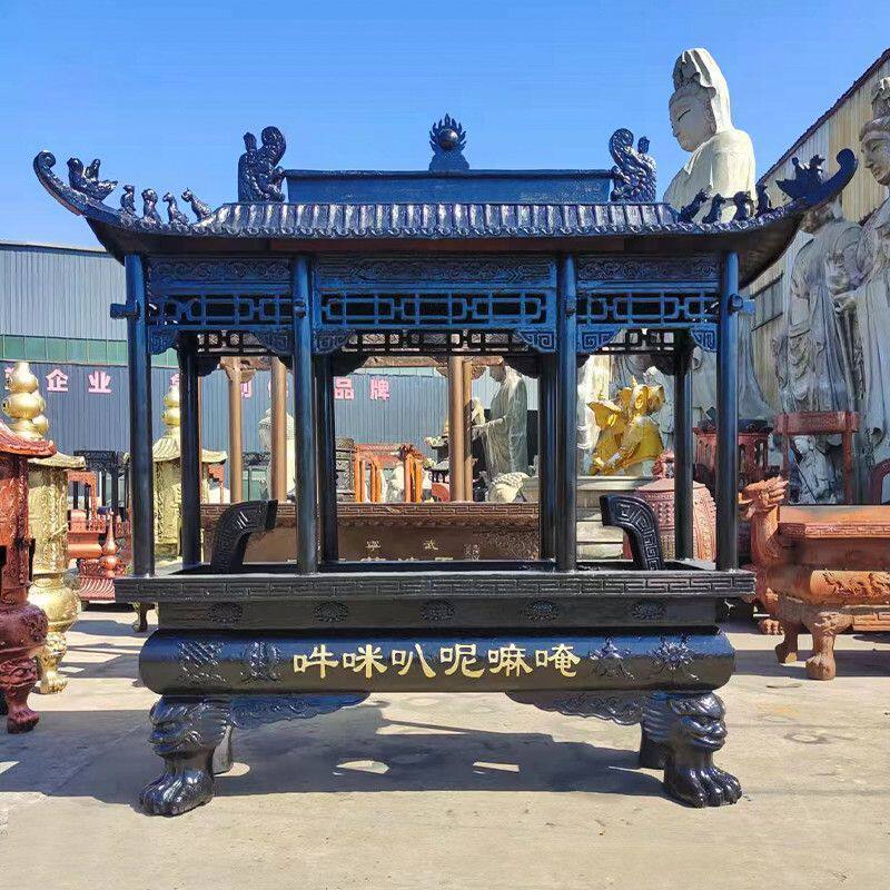 铸铁大型香炉寺庙道观祠堂用室外长方形寺院烧香炉生铁四八柱带盖