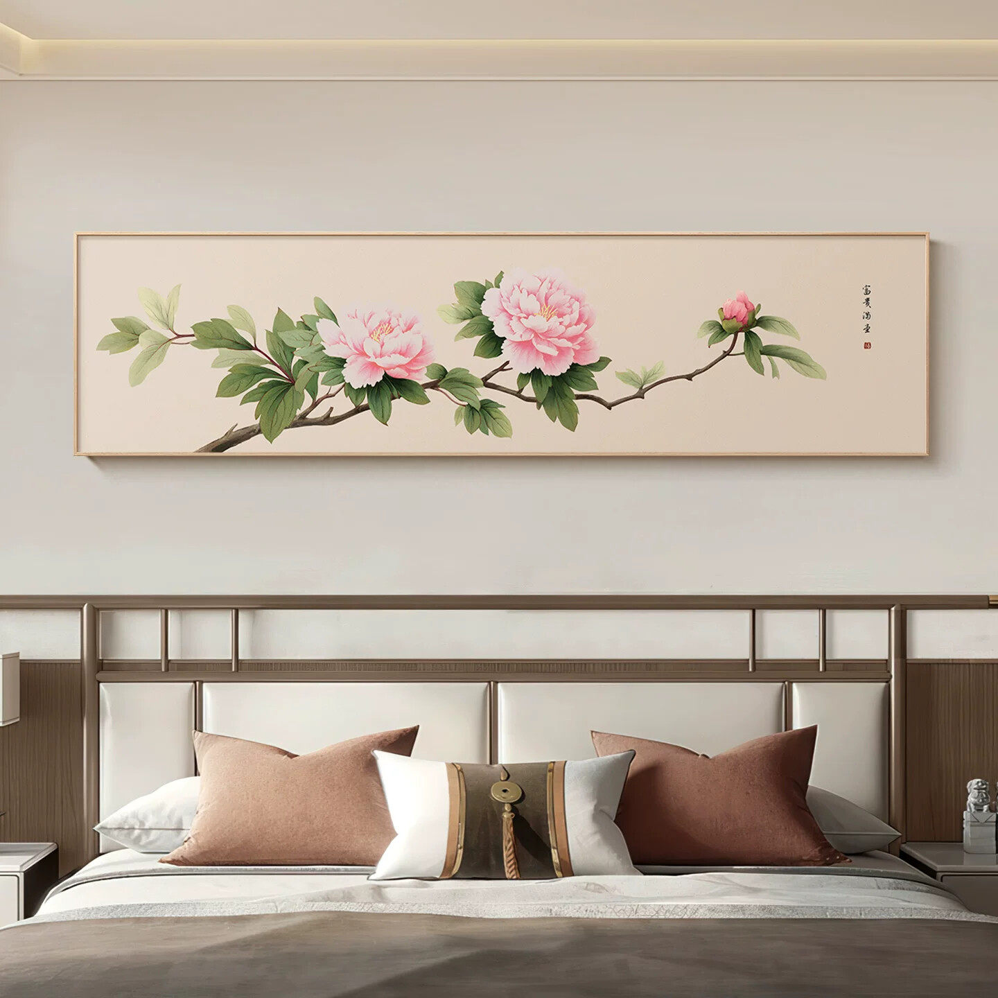 牡丹花卧室装饰画花开富贵长辈老人房间墙壁画新中式主卧床头挂画