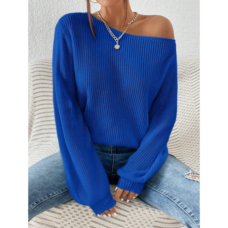 W 51471 Off-shoulder Knit Sweater 一字领露肩毛衣跨境速卖