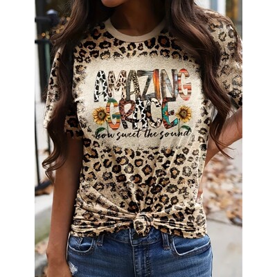M 60081 3D Cat Print Round Neck T-Shirt 小猫印花T恤 跨境