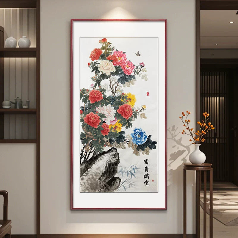 花开富贵牡丹图玄关挂画新中式装饰画花卉工笔画国风壁画手绘国画