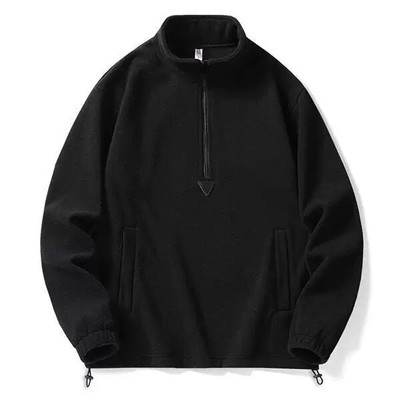 Men's Black Fleece Half Zip Pullover Jacket Stand Collar