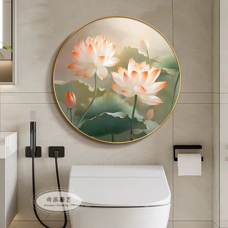 卫生间荷花装饰画新中式净秽挂画酒店民宿洗手间壁画免打孔晶瓷画