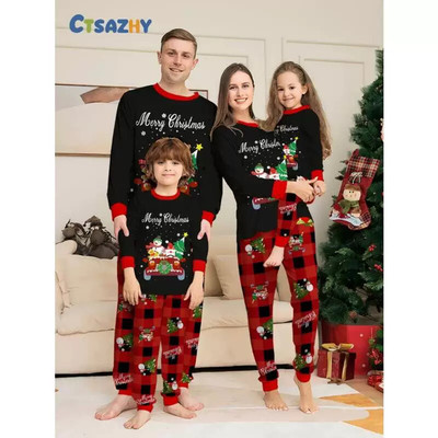 Plaid Christmas Truck Snowman Pajama Set Family Matching