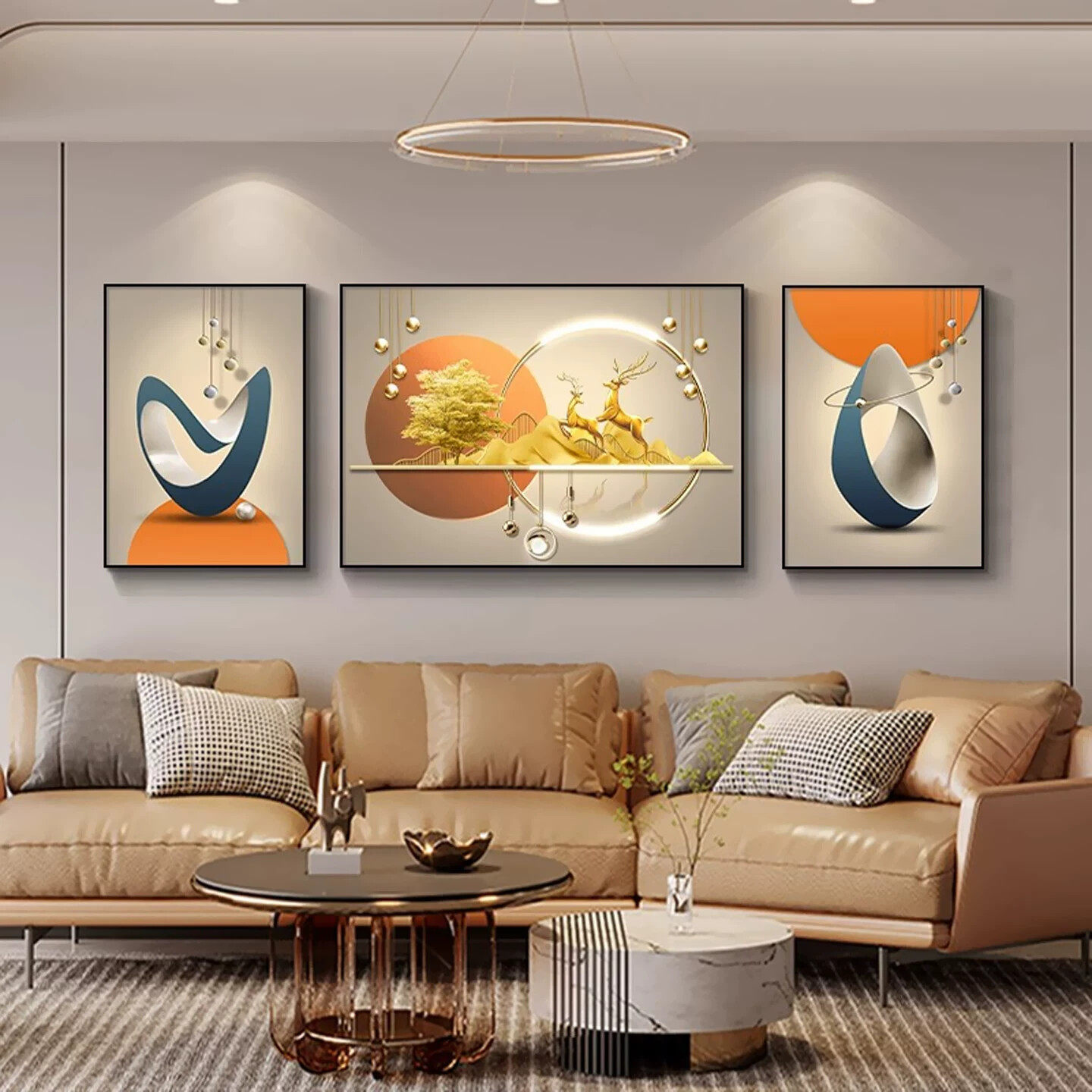 客厅装饰画沙发背景墙挂画2026新款轻奢高级感墙画福禄高档墙壁画