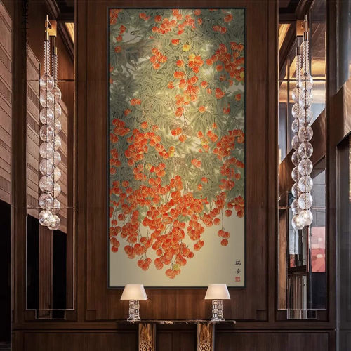 新中式入户玄关装饰画高档酒店别墅会所走廊巨幅挂画现代简约壁画