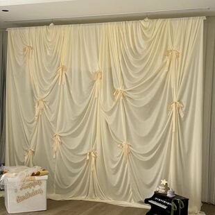 奶油香槟色布幔婚庆周岁场景布置影楼摄影背景布韩系法式复古杏色