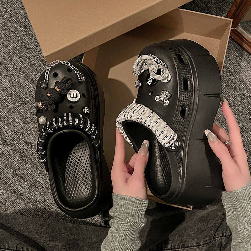 洞洞鞋女夏季外穿2025新款厚底增高包头高级感防滑两用沙滩凉鞋女