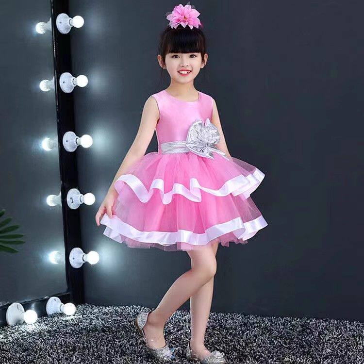 儿童演出服合唱女童舞蹈表演服装蓬蓬纱裙小学生幼儿园长袖公主裙