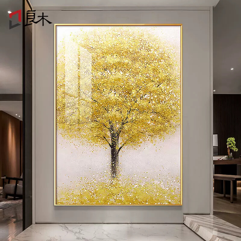发财树装饰画玄关入户挂画轻奢现代正对门简约高档招财落地画壁画