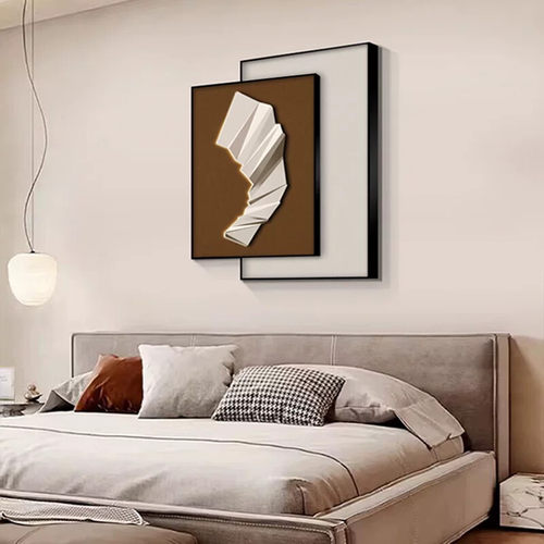 现代简约卧室叠加装饰画抽象极简主卧背景墙挂画高档床头立体感画