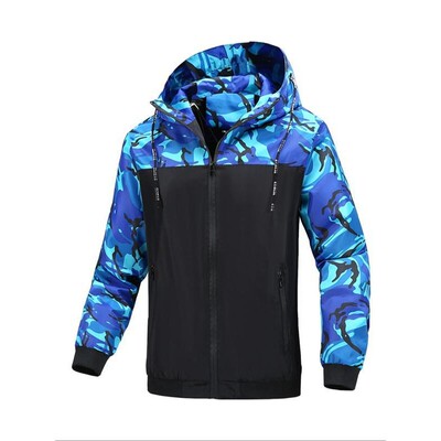 Men's Camo Letter Print Drawstring Zip Up Hooded Jacket