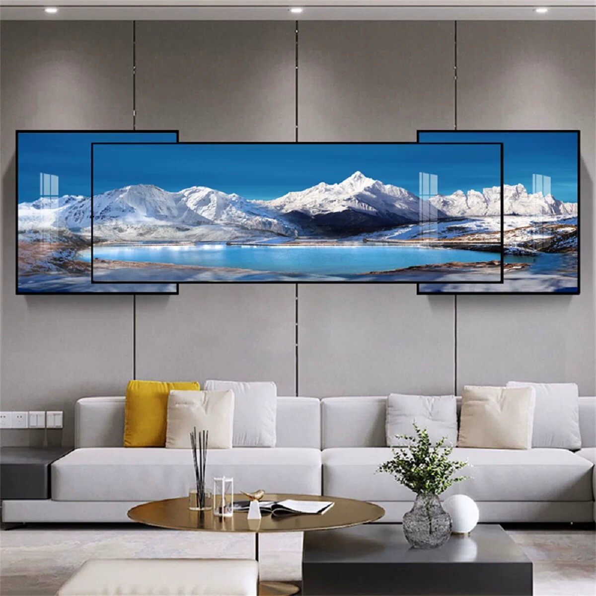 客厅装饰画轻奢大气沙发背景墙壁挂画三联叠加雪山风景2025年新款