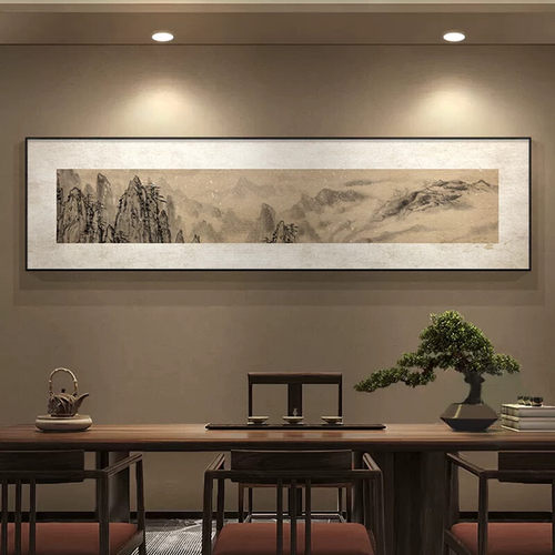 大画马良中式装饰画山水画客厅横幅挂画茶室办公室国潮背景墙壁画