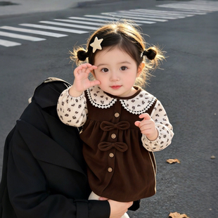 宝宝罩衣防脏女宝可外穿洋派反穿衣婴儿围兜灯芯绒公主裙副食品护