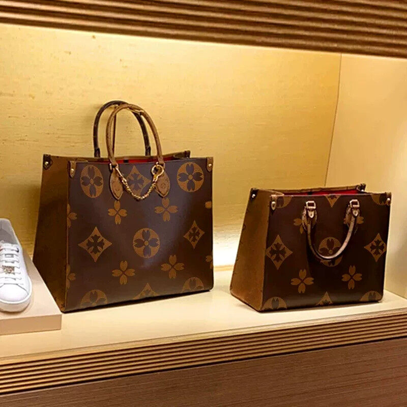 香港正品女包2026新款真皮老花托特包单肩手提大容量通勤包高质感