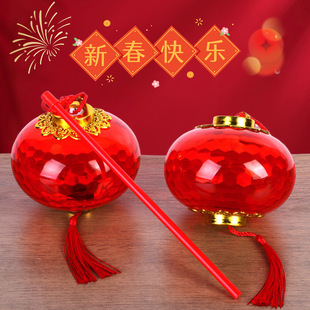 小孩手提灯笼元宵手提投影花灯灯笼水晶红灯笼发光玩具儿童装饰春