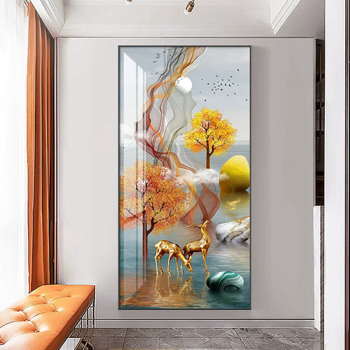 轻奢玄关装饰画寓意好大气玄幻背景墙入户走廊挂画客厅过道壁画