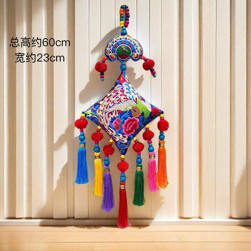【绣花村】小号蓝孔雀民族风刺绣挂件布艺绣花2026新年喜庆吉祥福