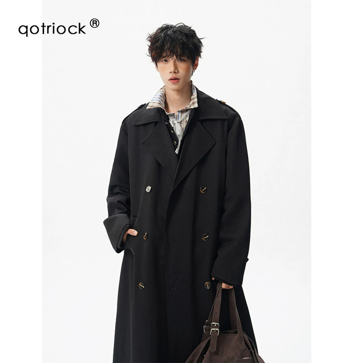 复古英伦风排扣长版风衣男女2026春季新款纯色高级感翻领通勤外套