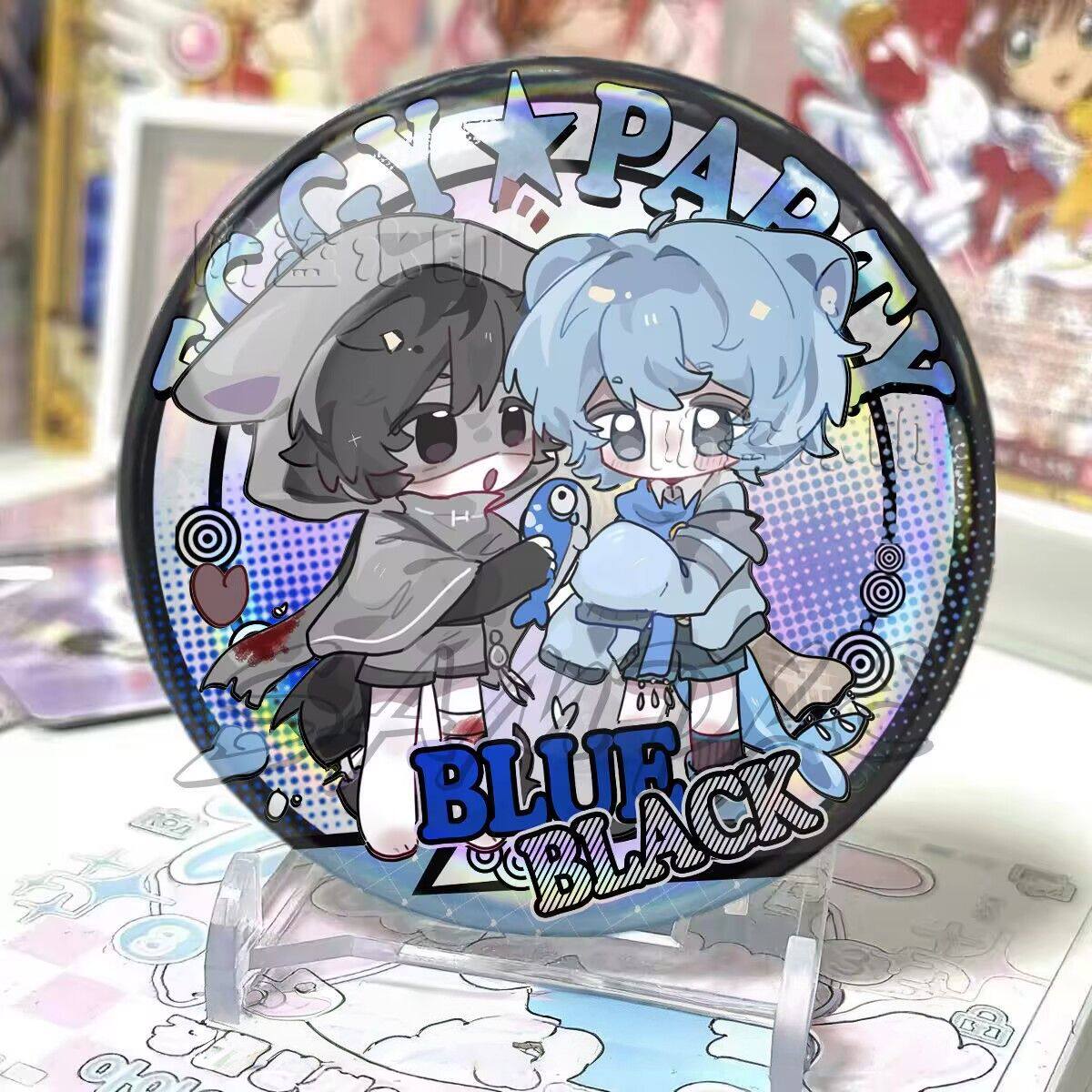 蛋仔派对小蓝小黑CP同人徽章彩虹镭射摆件吧唧谷子无料挂饰收藏礼