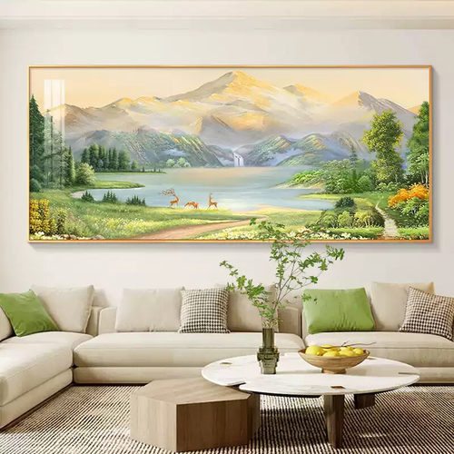 聚宝盆客厅装饰画日照金山沙发背景墙挂画办公室卧室书房轻奢壁画